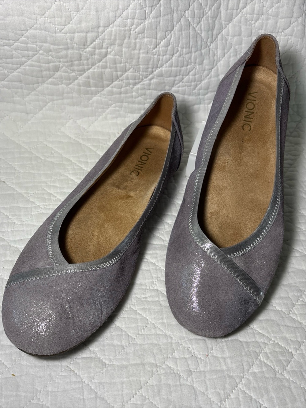 VIONIC Spark Caroll Pewter Snakeskin Shimmer Leather Ballet Flat 9 Comfort
